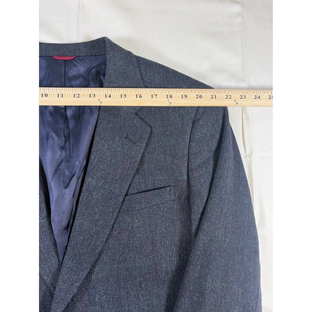 Vintage 80s Jos A Bank Executive Collection Wool Herringbone Blazer Gray 46R